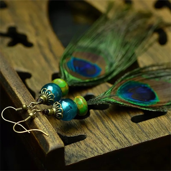 New! Bohemian Peacock Tassel Earrings - Picture 8 of 10